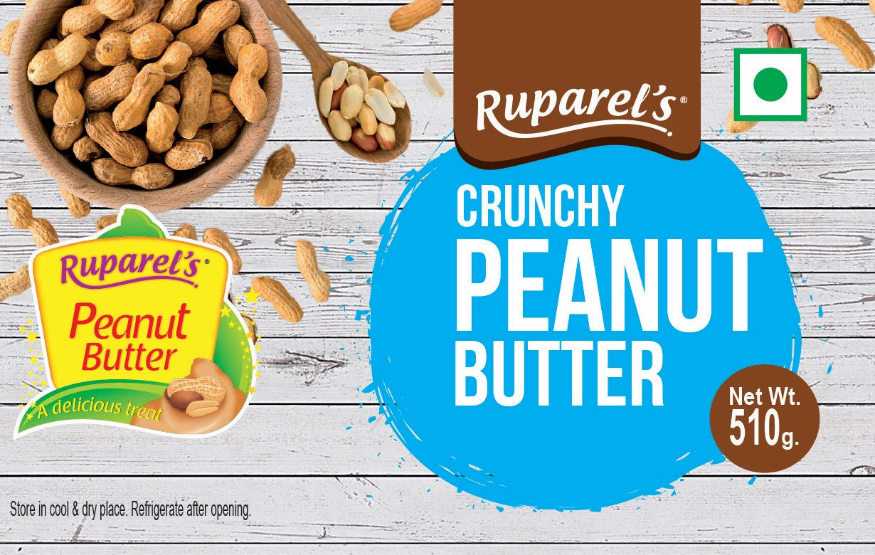 Ruparel’s Crunchy Peanut Butter 510g | 91% Roasted Peanuts | High Protein Crunchy | Zero Cholesterol | Nutritious & Tasty Snack