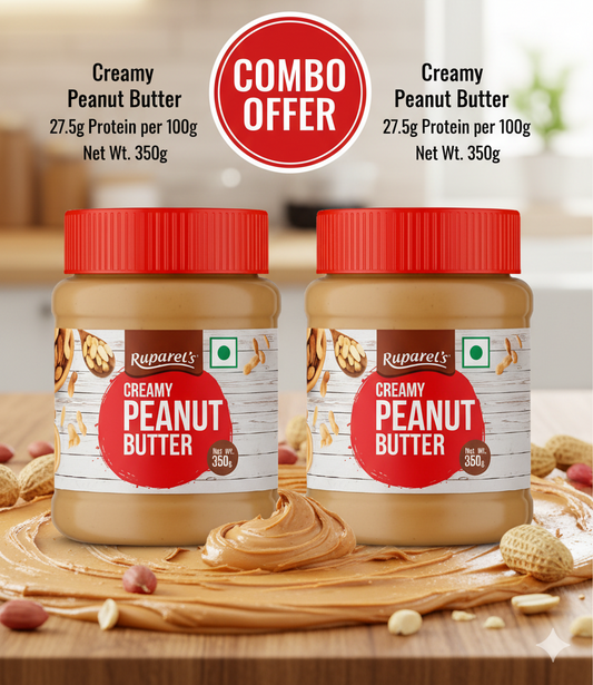 RUPAREL'S PEANUT BUTTER Creamy 350g and Creamy 350g Combo offer total 700g | 91% Roasted Peanuts | Protein Rich | No Cholesterol | Delicious & Nutritious Breakfast