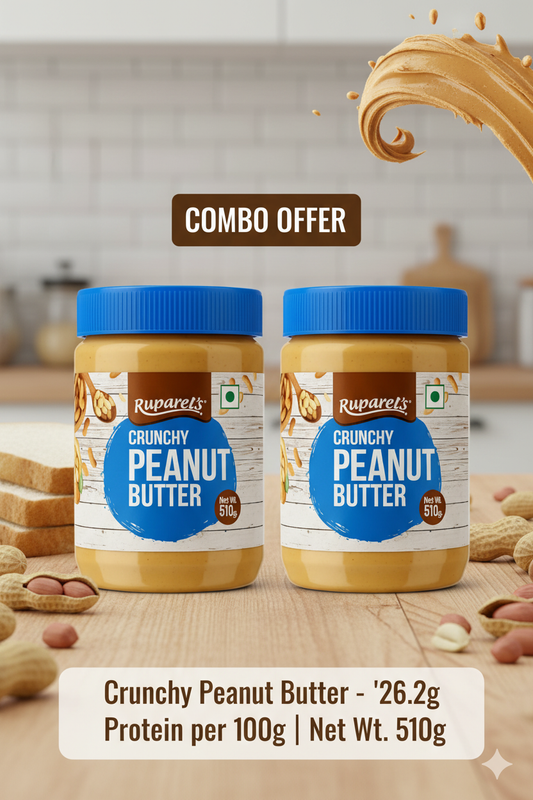 RUPAREL'S PEANUT BUTTER Crunchy 510g and Crunchy 510g Combo offer total 1020g | 91% Roasted Peanuts | Protein Rich | No Cholesterol | Delicious & Nutritious Breakfast
