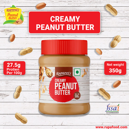 Ruparel’s Creamy Peanut Butter 350g | 91% Roasted Peanuts | Protein Rich Spread | No Cholesterol | Delicious & Nutritious Breakfast
