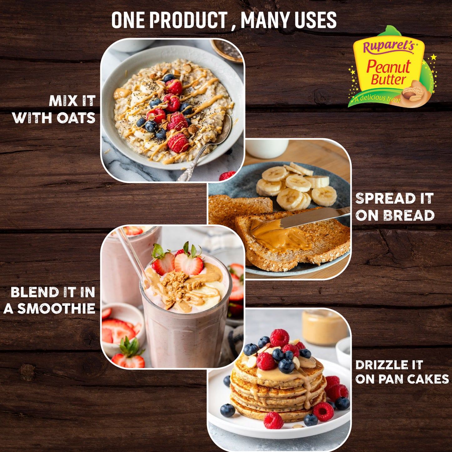 RUPAREL'S PEANUT BUTTER Special Combo offer Crunchy 510g, Creamy 510g, Crunchy 350g and Creamy 350g total 1720g | 91% Roasted Peanuts | Protein Rich | No Cholesterol | Delicious & Nutritious Breakfast