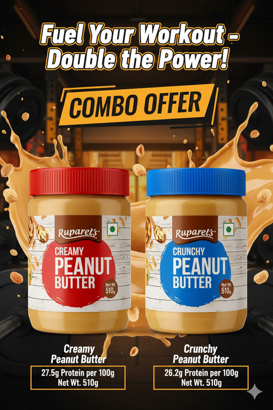 RUPAREL'S PEANUT BUTTER Creamy 510g and Crunchy 510g Combo offer total 1020g | 91% Roasted Peanuts | Protein Rich | No Cholesterol | Delicious & Nutritious Breakfast