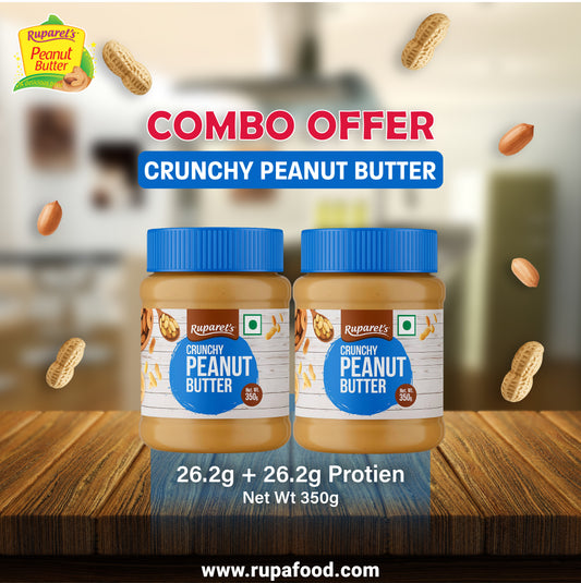 RUPAREL'S PEANUT BUTTER Crunchyy 350g and Crunchy 350g Combo offer total 700g | 91% Roasted Peanuts | Protein Rich | No Cholesterol | Delicious & Nutritious Breakfast
