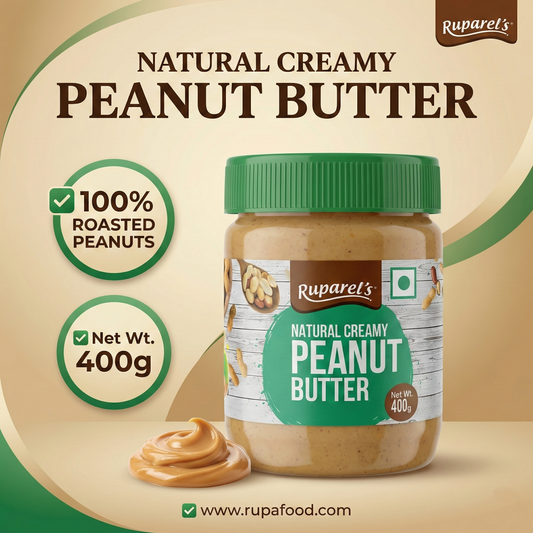 Ruparel’s Natural Creamy Peanut Butter 400g | 100% Roasted Peanuts | Source of Protein | Delicious & Wholesome | Smooth Nut Butter Spread for Bread, Sandwich & Smoothies