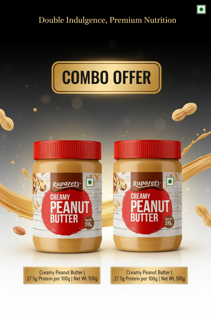RUPAREL'S PEANUT BUTTER Creamy 510g and Creamy 510g Combo offer total 1020g | 91% Roasted Peanuts | Protein Rich | No Cholesterol | Delicious & Nutritious Breakfast