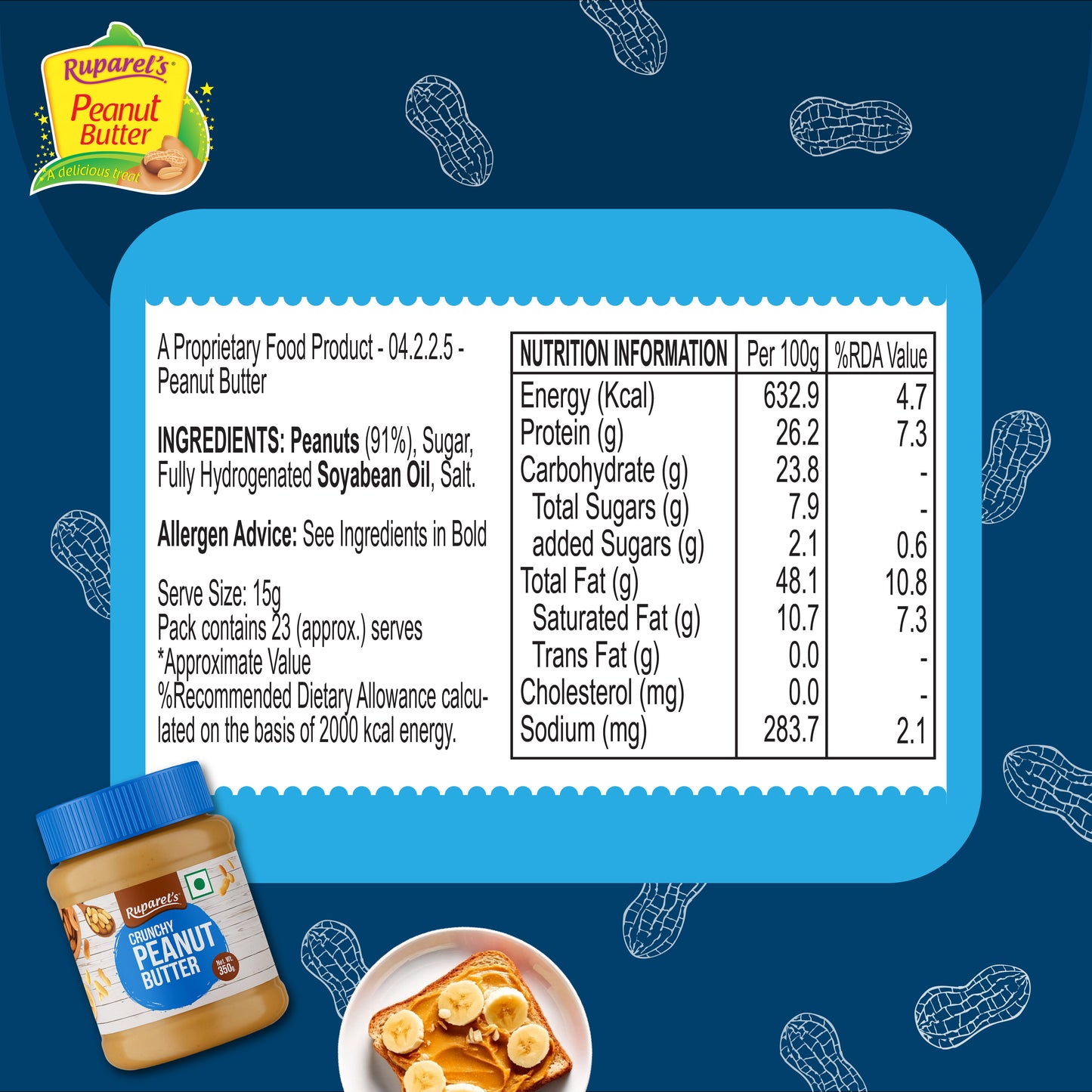Ruparel’s Peanut Butter Crunchy 350g | High Protein | Healthy Crunchy Peanut Butter