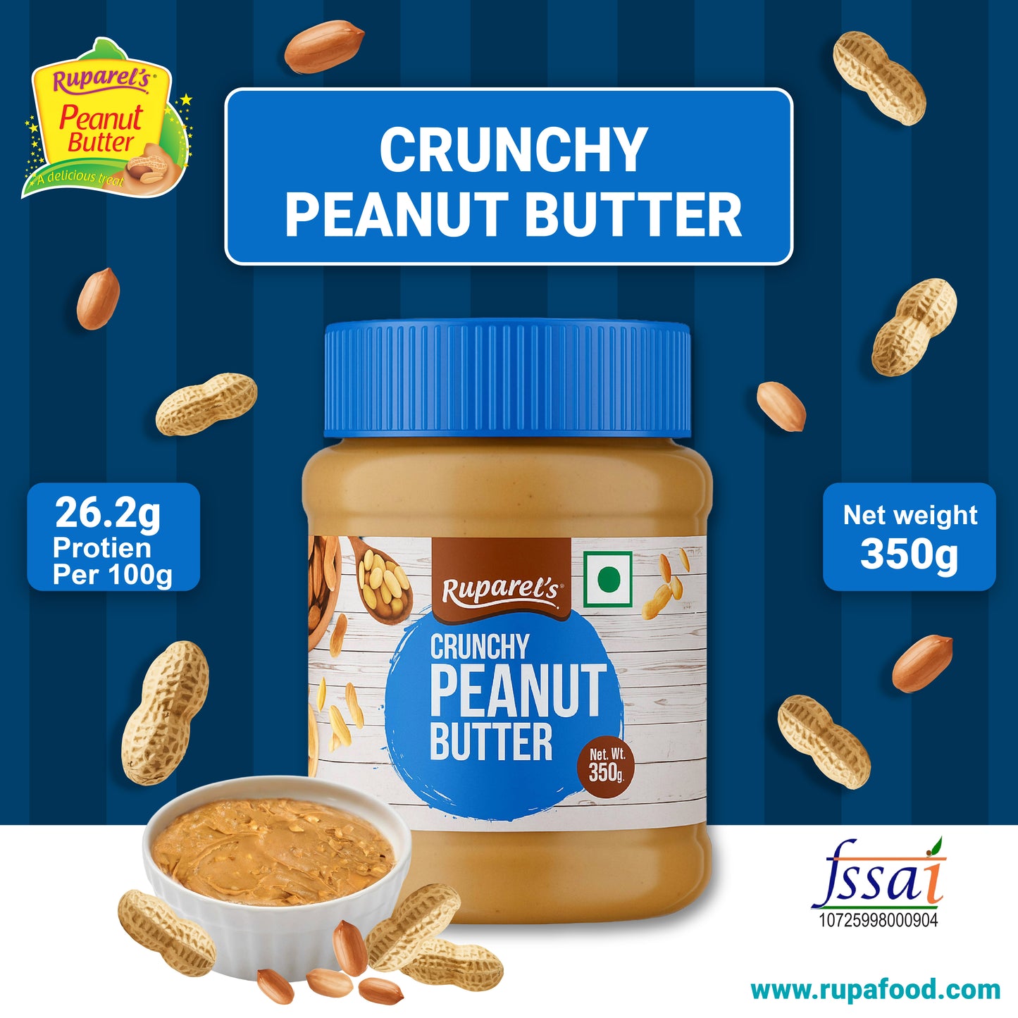 Ruparel’s Peanut Butter Crunchy 350g | High Protein | Healthy Crunchy Peanut Butter