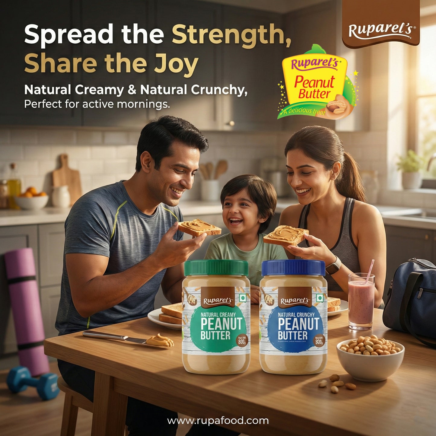Ruparel’s Natural Crunchy Peanut Butter 800g | 100% Roasted Peanuts | Source of Protein | Delicious & Wholesome | Smooth Nut Butter Spread for Bread, Sandwich & Smoothies